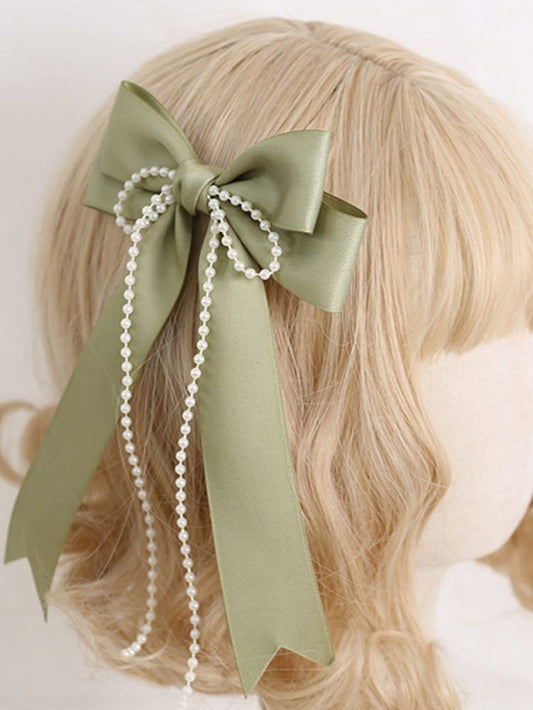 Beaded Green Chain Bowknot Lolita Hairclip Large Country