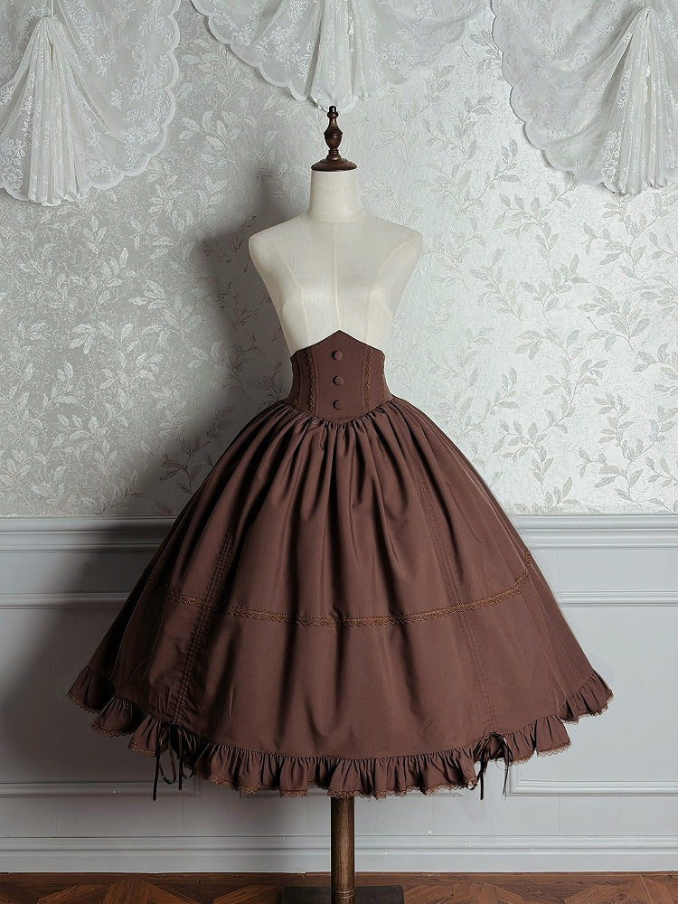 Ruffled Lolita High Boned Brown with Hem Skirt Waist