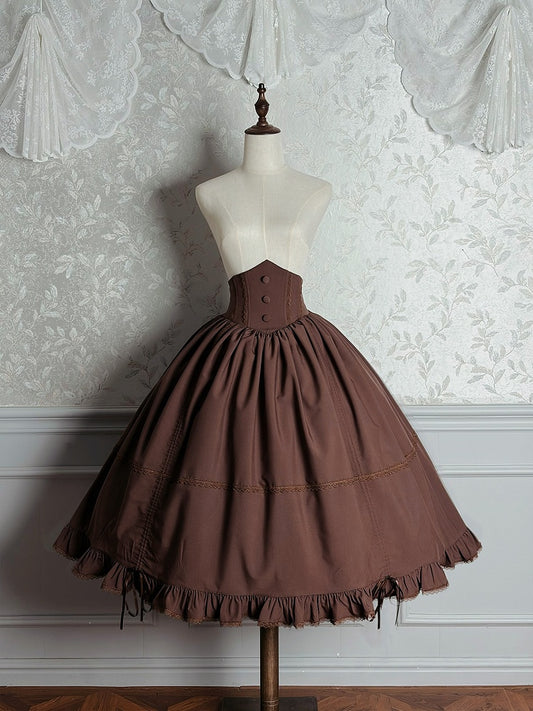 Ruffled Lolita High Boned Brown with Hem Skirt Waist