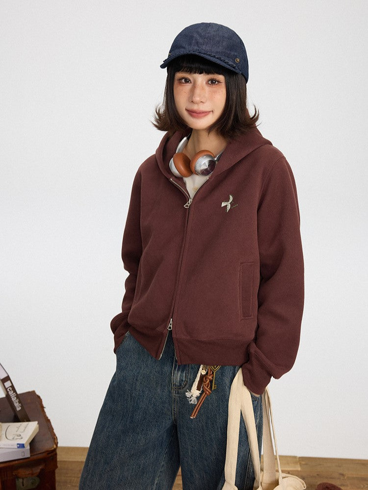 Vintage Red Double-Pull Wine Hoodie Zipper Placket