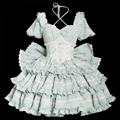 Grünes Korsett-Taillenkleid mit Rüschenrock, Prinzessin