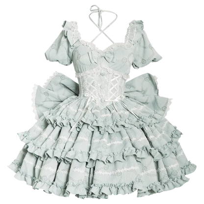 Korsett Big Rock Kleid Rüschen mit OP Lolita Grün Taille Prinzessin