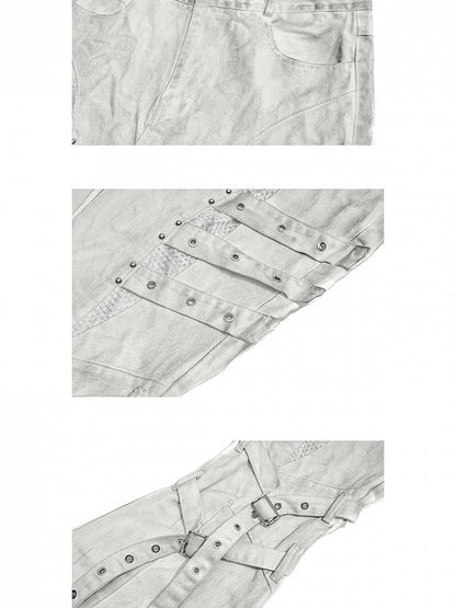 Vintage Batik Distressed Slim Fit Flared Jeans with Strap Accents - Nova nexus