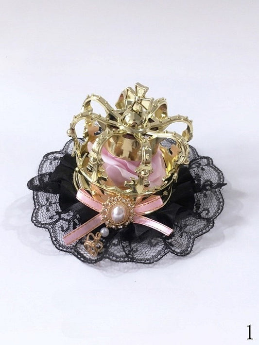 – 5 Crown Options Hairclip Accents Lolita and Black with Based Lace Bow Bead