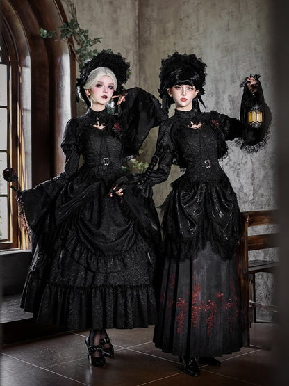 + Gothic Brooch Corset Lolita Print Top Bolero Black Horse-face Drapery Butterfly Skirt Waist