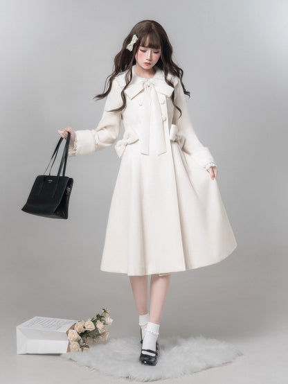 Jirai Wool with Removable Coat Waist Bowknot Kei White Pure-Style Decor