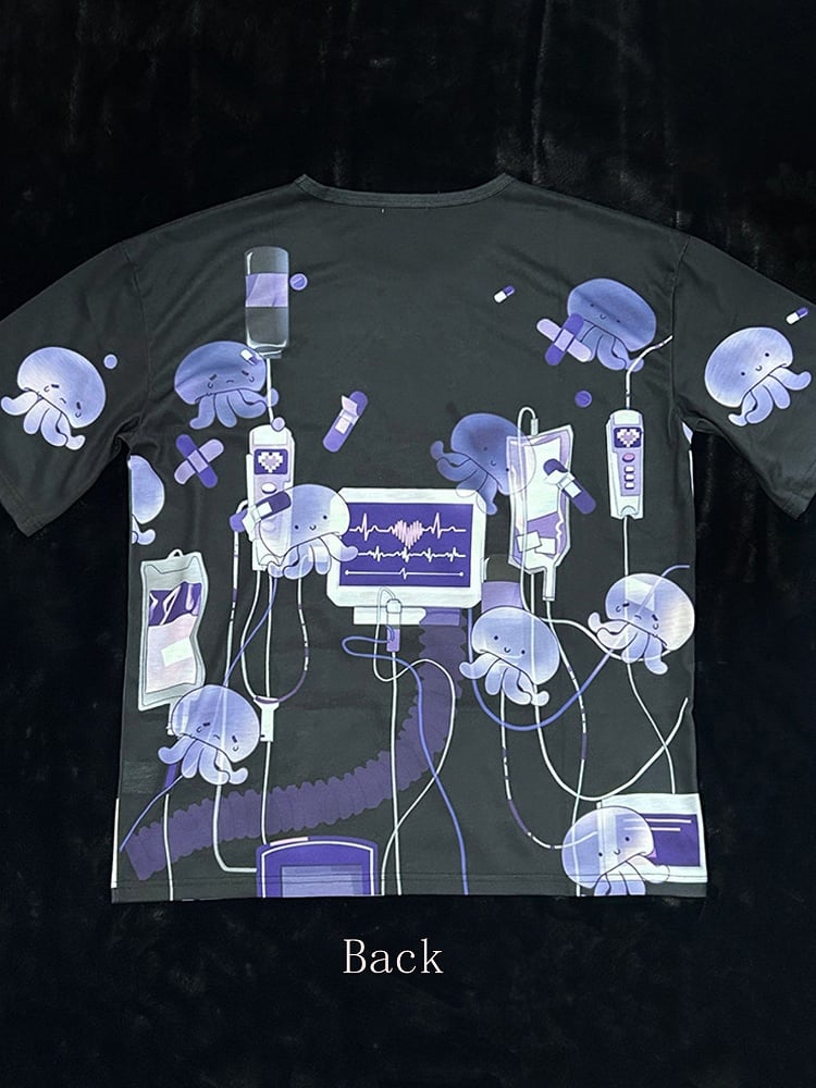 T-shirt Dark Otaku Aesthetic Black Kawaii Round Neck /White with Yami Anime Print 