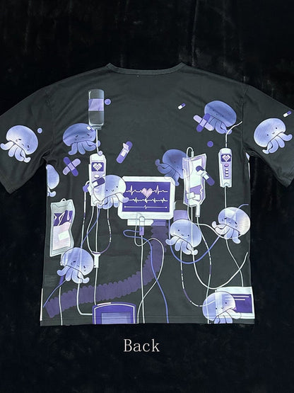 T-shirt Dark Otaku Aesthetic Black Kawaii Round Neck /White with Yami Anime Print 