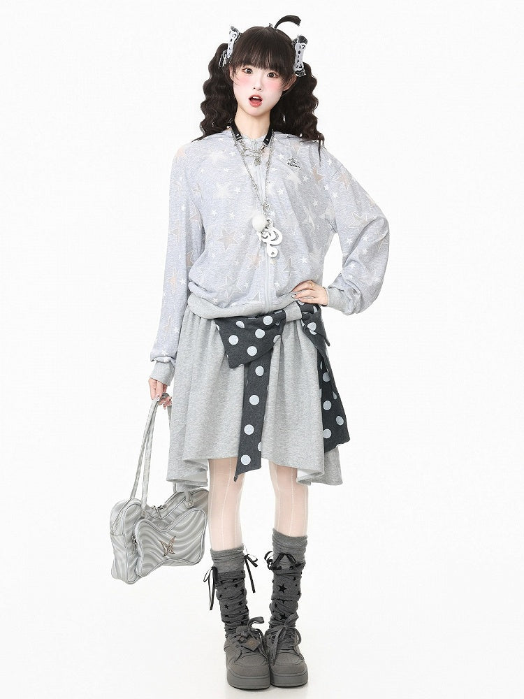 Gray Hooded Star Embroidery Summer Jacket - Languid Park