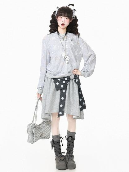 Gray Hooded Star Embroidery Summer Jacket - Languid Park