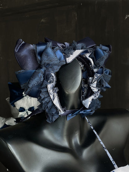 Tiered Dark Princess Accents Dress Blue with Balletcore Lace Basque Waist