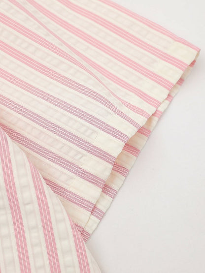 Kawaii Pink Striped Short Sleeve Shirt with Puppy Embroidery - Languid Park