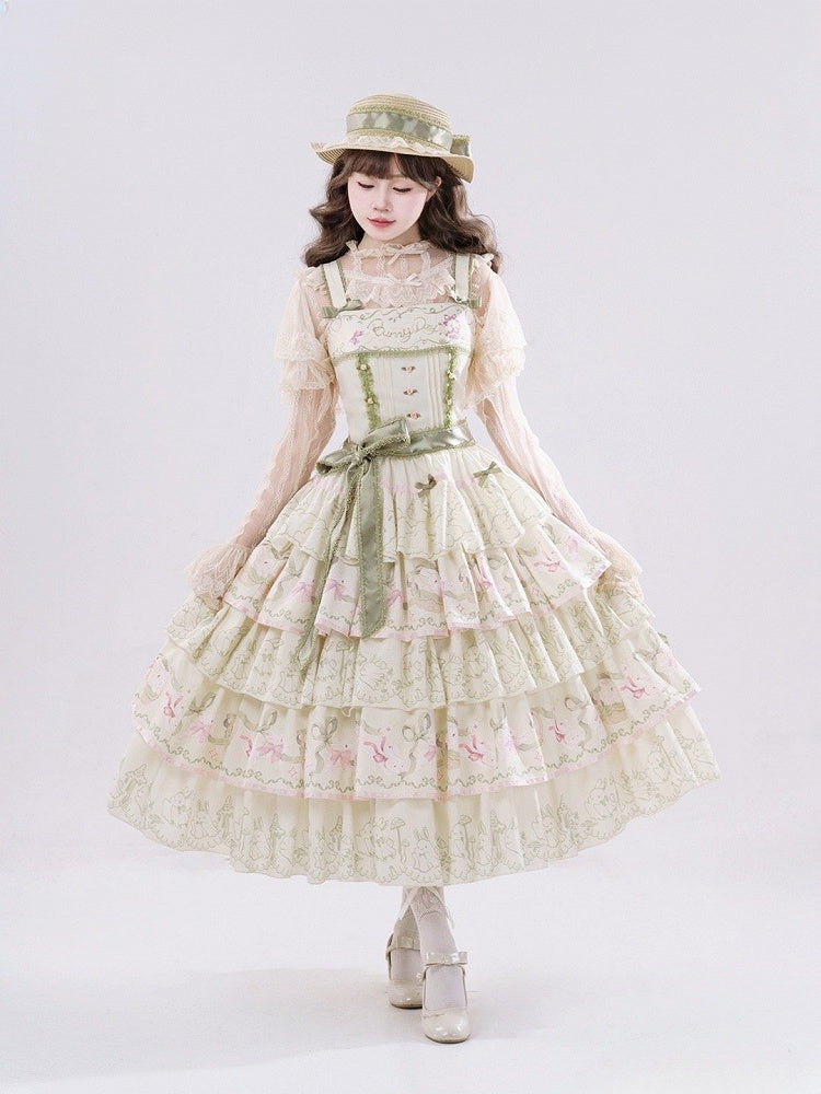 Tiered Print Skirt Jumper Lolita Bunny