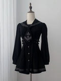 Black Sailor-Collar Dress Set with Bow Tie & Shorts - Ekomi