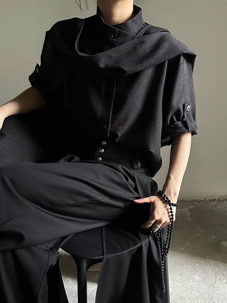 Black Extended Sleeve Convertible Unisex Short with Shirt Scarf