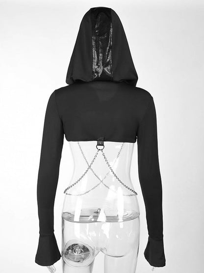 Strap Crossed Black Chains Hooded Shrug Punk with Snake Halloween