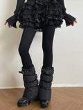 Tights Pattern Cable Knit Warm Black