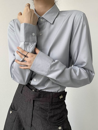 Modal Button Placket Unisex with Gray Lolita Long Light Flat Shirt Ouji Sleeve Collar Pointed