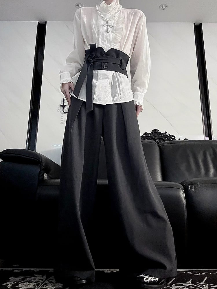 Corset Elegant Detachable Dark Gray with Pants Wide-leg