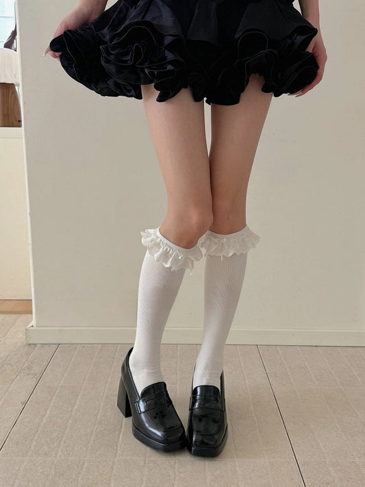 Stockings Ribbed Lace Ruffle