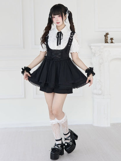 Overallkleid, verstellbar, schwarz, Kei, Baskenschnalle, Taillengurte, Schulter-Jirai