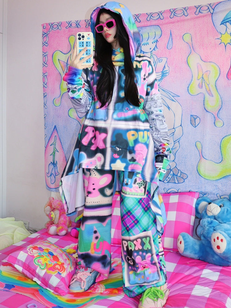 Fashion Print Gyaru Colorful Hoodie Cartoon