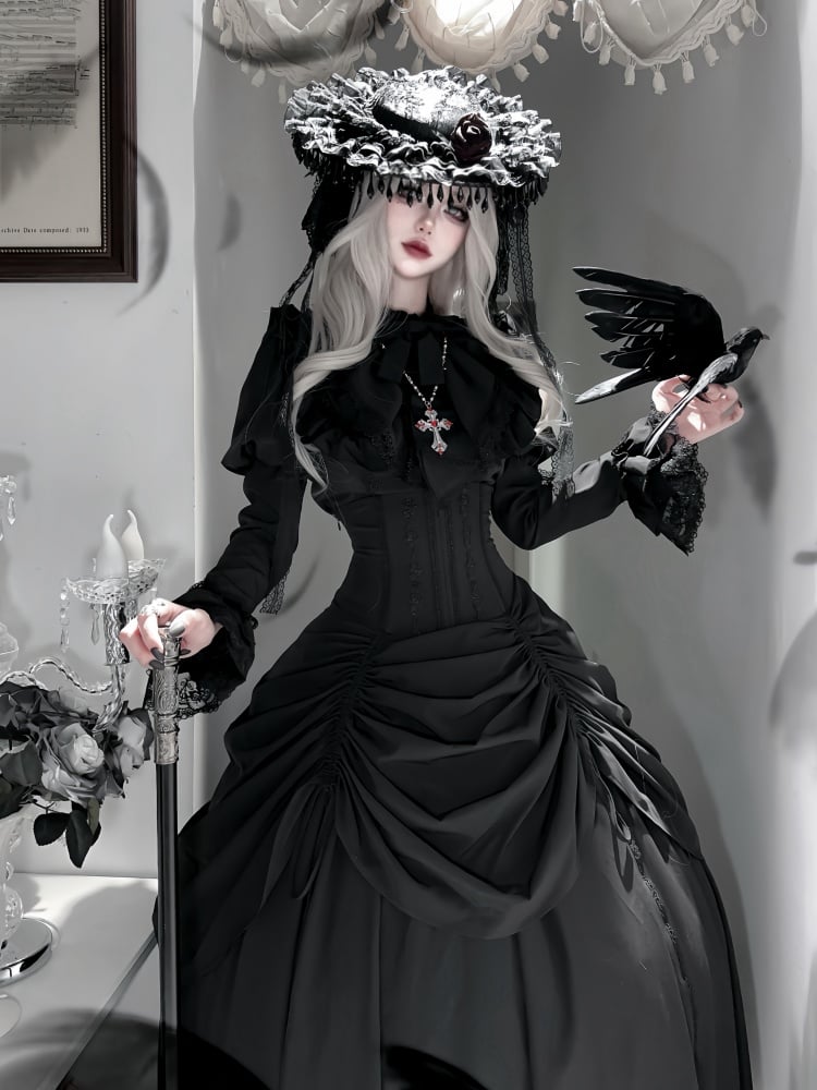 Schwarzes Dark Gothic Lolita Juliette Ärmel Top