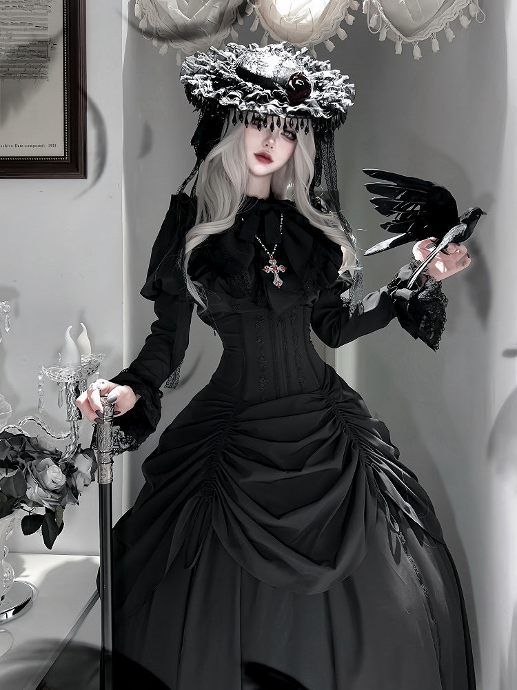 Sleeves Juliette with Top Gothic Black Lolita Accents Ruffle