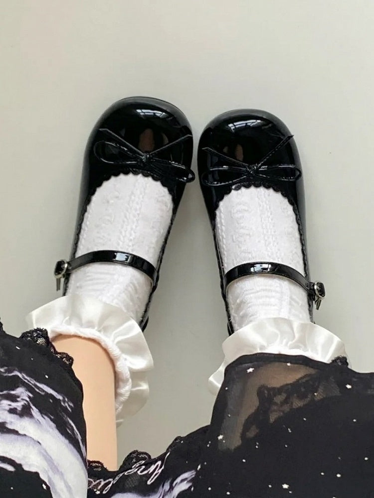 Sweet Janes Scalloped Black with Mary Heeled Closure Snap 5cm Hem Lolita