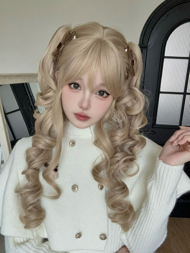Blonde 45cm Air Bang Wig with 46cm Long Wavy Twin Tails Claw Clip - Alice Garden