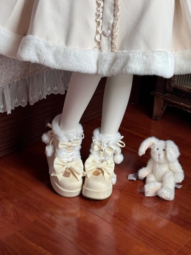 Boots Yellow Lolita - Charm Pompom Platform Snow Sweet