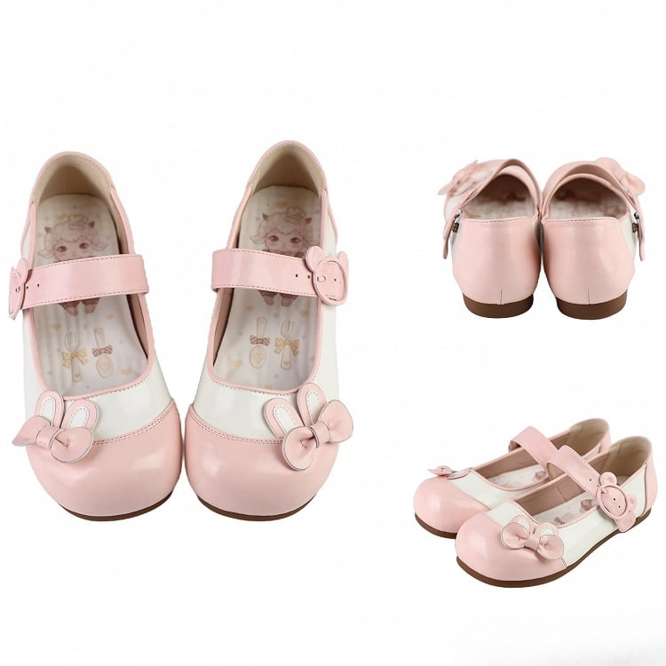 Rosa Bär Flats Schnalle Bowknot verziert Ohr Bunny