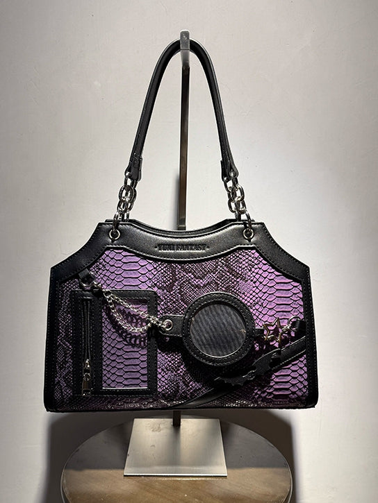 Black & Purple Snake Scale PU Ita Shoulder Bag