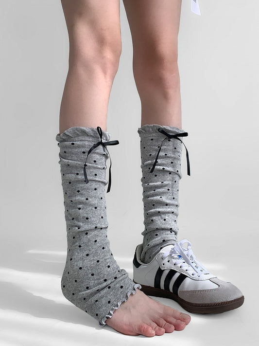 Pattern Leg with Warmers Bow Gray Polka-dot White/Light Cream Decorations