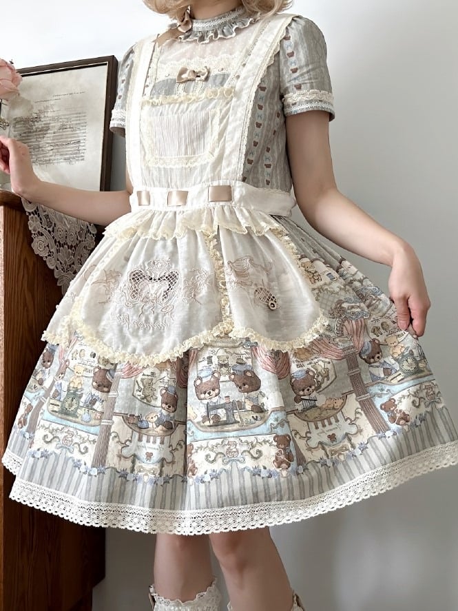 Bestickte beige Schürze Lolita