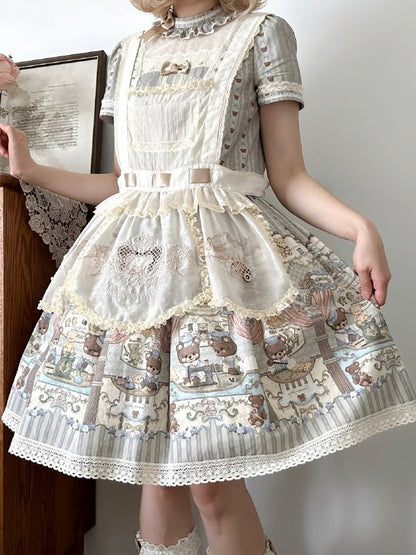 Bestickte beige Schürze Lolita
