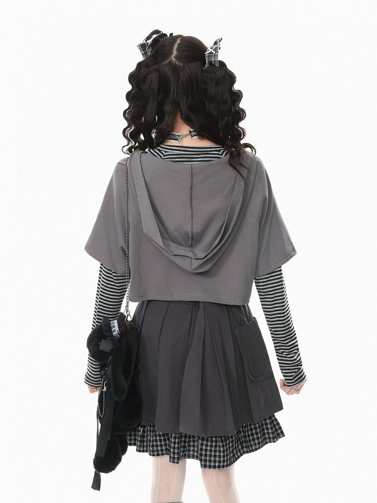 Black & Gray Striped Round Neck Long Sleeve Layering Top - Languid Park