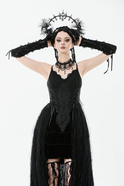 Black Floral Embroidered Lace Slip Dress Gothic Sleeveless