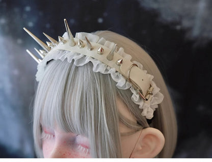 White Gothic Handmade Studs Detail Ruffled KC