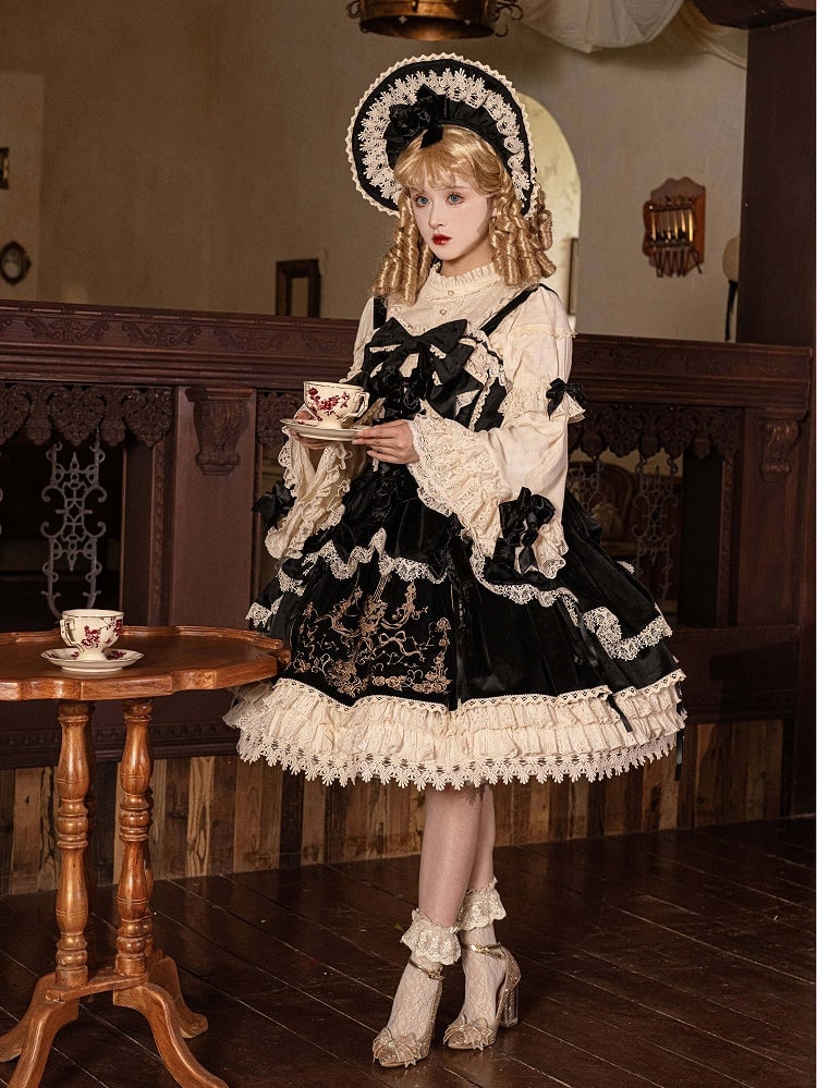 Dekokleid JSK Samt Kerze Stickerei Lolita / Schleifen Schwarz