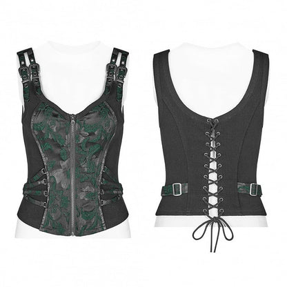 Black Steampunk Green Jacquard Waistcoat