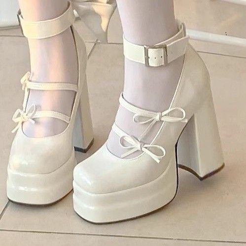 Lolita Bow Block-Heel Mary Jane Platform Shoes – Japanese Soft Girl Style