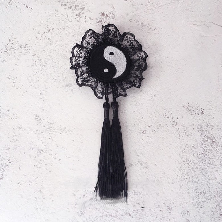 Trim Lace Tassels Black Cheongsam Hairclip Tai Chi