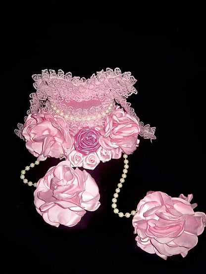 Floral Lolita Embellished Showa-style Bead Lace Hairclip