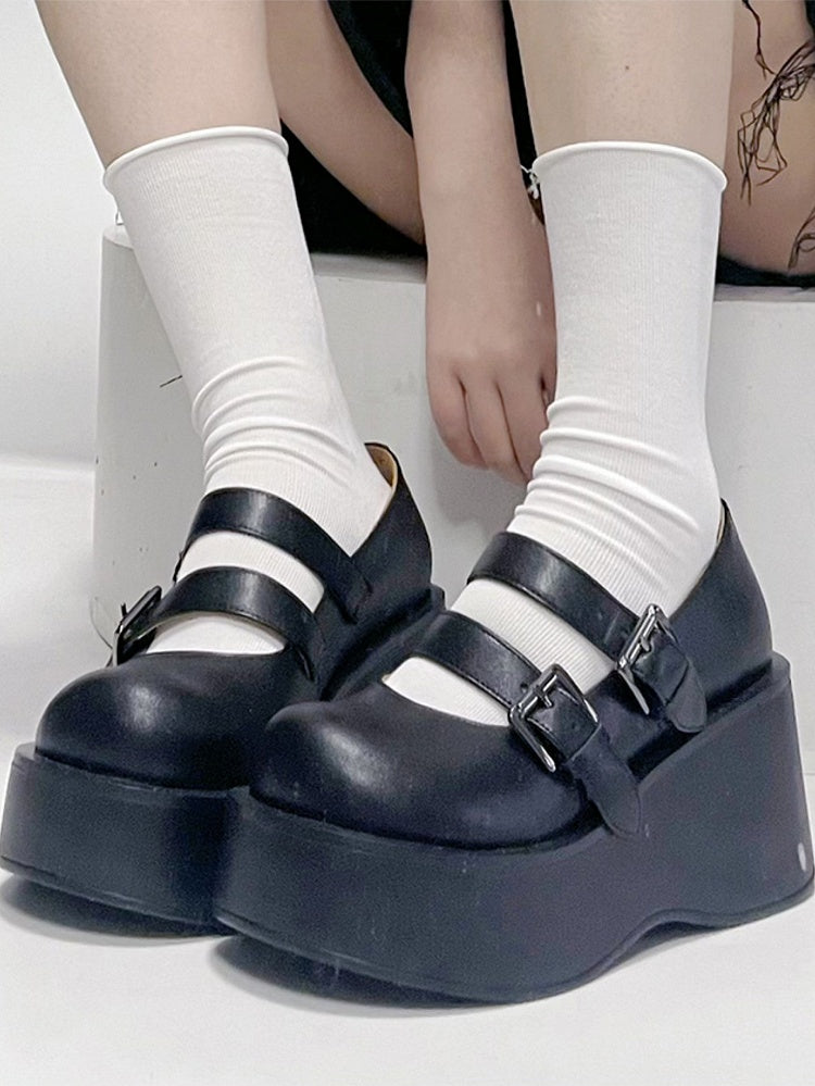 Black black Buckle in Mary with Janes Two Platform Straps
