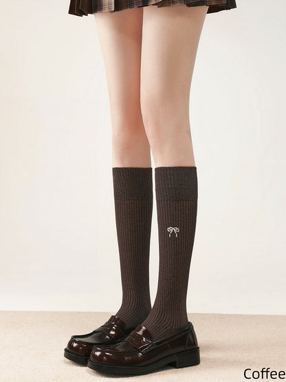 5 Colors Calf Vertical Striped Embroidery Socks Pattern Bow