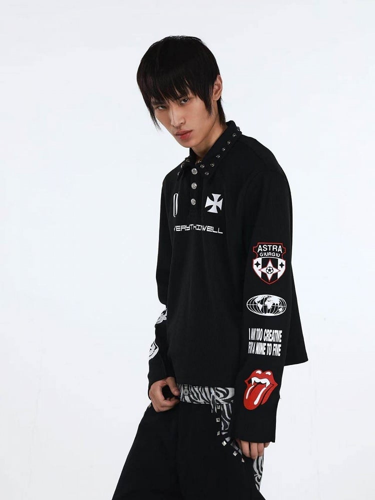 Black Rivet Polo Shirt with Graphic - DETW OnLine