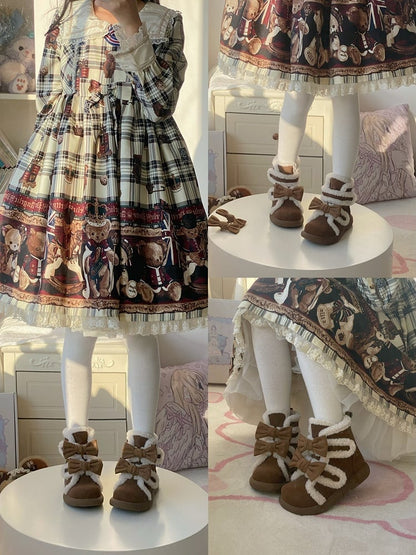 Brown Boots Loop Sweet Lolita Detachable Sole Fastener Platform Accents - and Dark 3cm Hook Bow