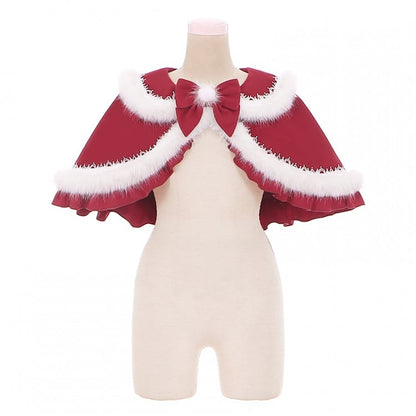 Christmas Red Cape with White Plush Trim