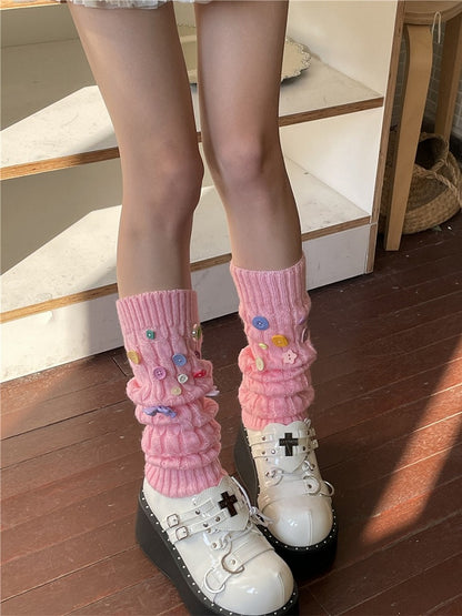 4 Color Options Multi-Color Buttons Knitted Leg Warmers